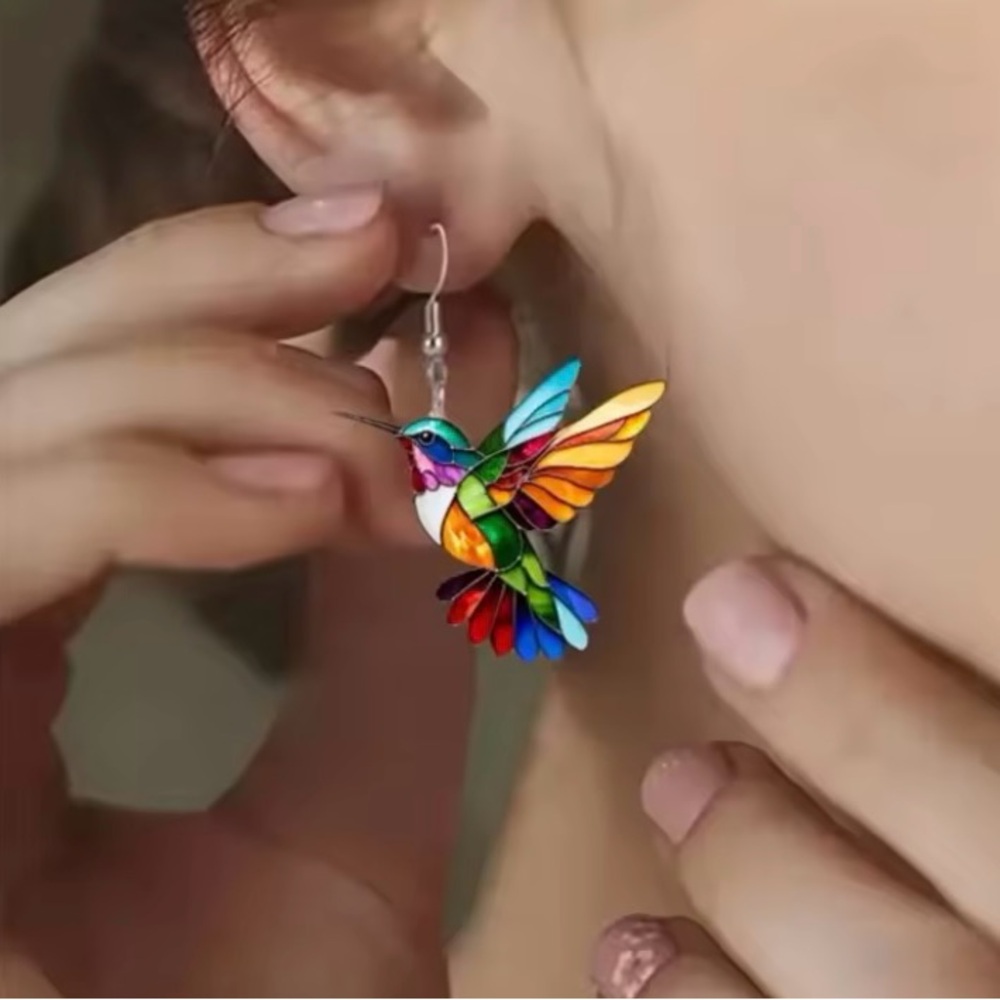 Colorful Hummingbird Dangle Earrings - Picture 5 of 6